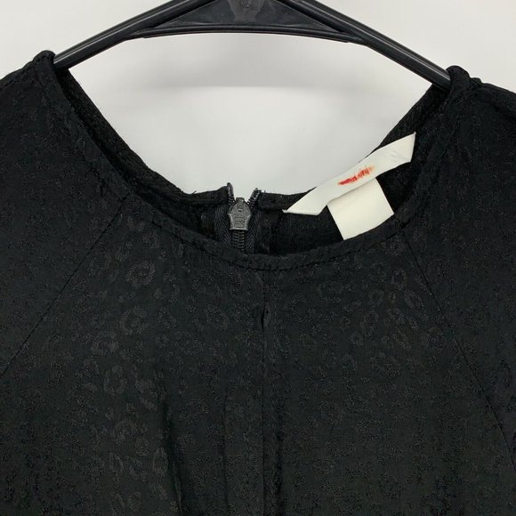 H&M Dress Black Leopard Print Jacquard Wide Sleeve Asymmetrical Midi - Picture 5 of 12